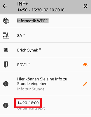 Unterrichtszeit Nachmittag App